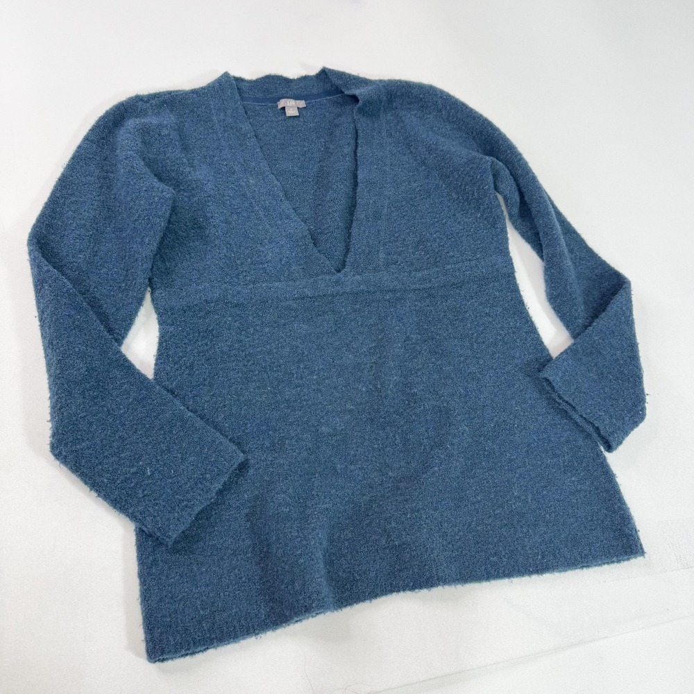 J Jill Sweater Womens Small Blue Merino Wool V Neck Tunic Long Sleeve Soft y2k